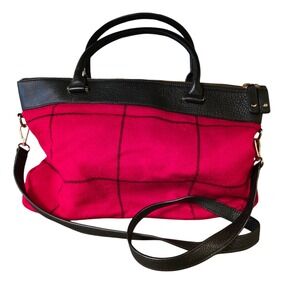 Talbots Plaid Tote Bag‎ Holiday Red Black Leather Top Handle Shoulder Bag Women